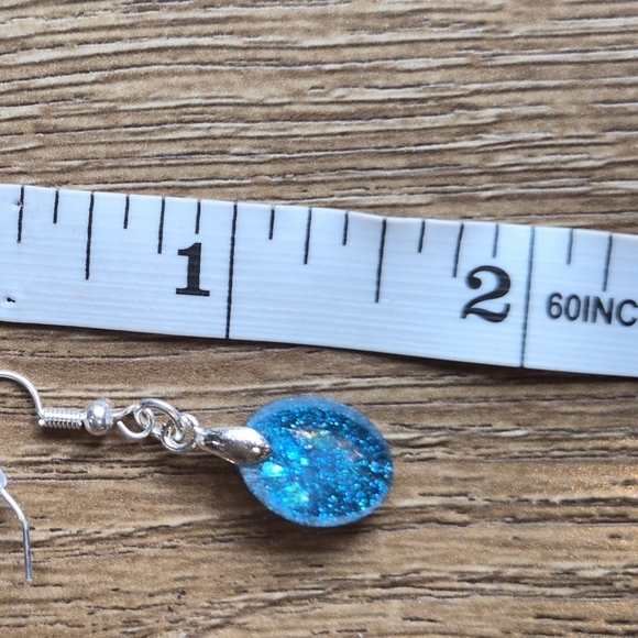 Handmade Blue Sparkle Drop Earrings – One-of-a-Kind Glitter Resin Dangles - Picture 4 of 4